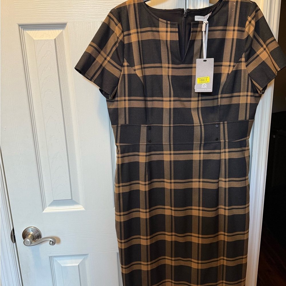 Preston & York Black and Tan Checkered Midi Dress
